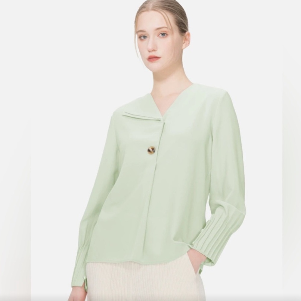 Light Green V-Neck Button-Front Women's Blouse